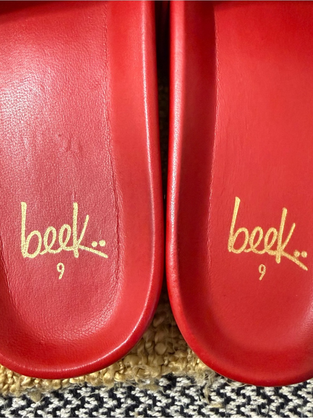 beek Pelican Red Leather Slide Sandals - Picture 2 of 7